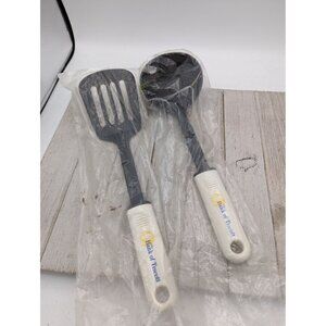 Set of 2 Nylon Utensils Ladle Slotted Spatula Turner Flipper Black Plastic